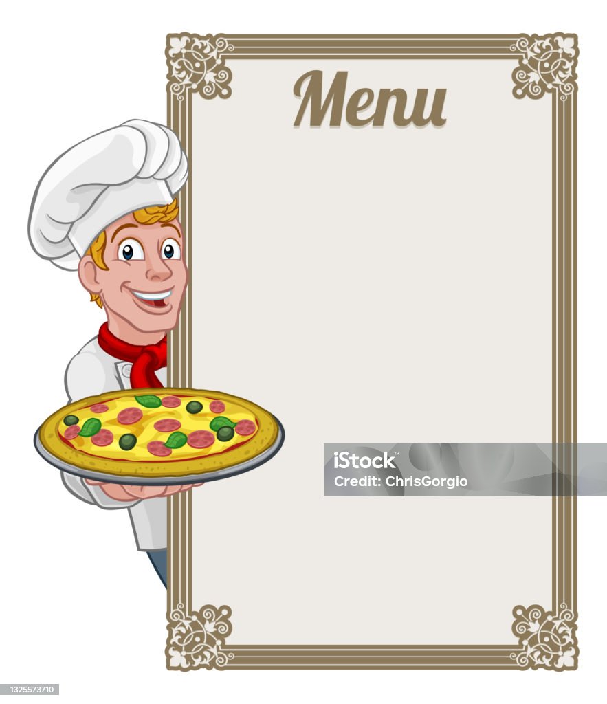 Pizza Chef Cook Cartoon Man Menu Sign Background Hình minh họa Sẵn ...
