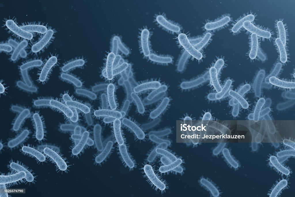 Bacteria , germ infection Bacteria , germ infection. flowing blue bacteria cells background 3d illustration Legionella Pneumophila Stock Photo