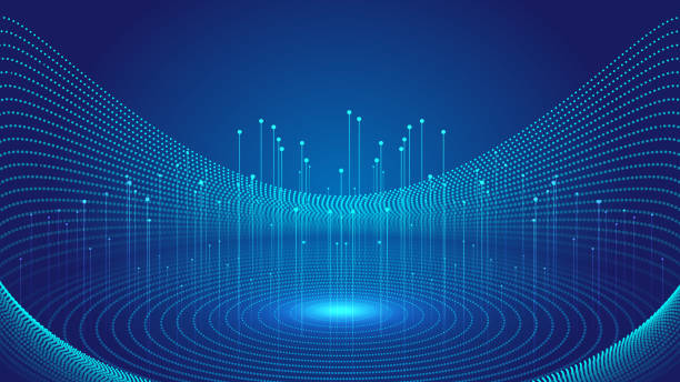 istock 3D technology sense of space sense of big data background of luminous rays on the booth. 1325579243