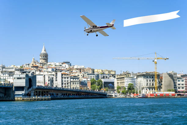 istock Airplane with banner to Istanbul Turkey 1325581625