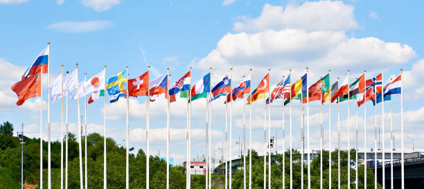 Flags of countries on flagpoles business