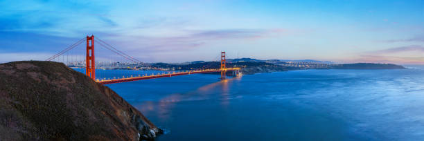 istock Panorama view of Golden Gate bridge on twilight time. 1325585494