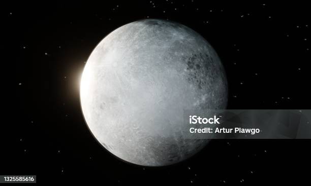 Moon 3d Ilustration Stock Photo - Download Image Now - Approaching, Moon, Side View
