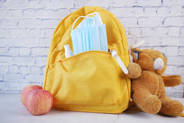 istock Student school bag pack with sanitizer, a face mask. 1325591045