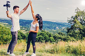 YouTubers Recording their Next Vlog at the mountain peak