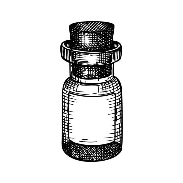 эскиз маленькой стеклянной бутылки - toxic substance poisonous organism bottle potion stock illustrations