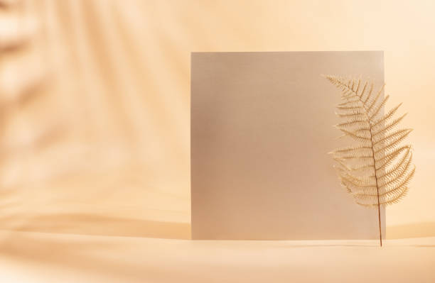 istock Gold Paper sheet or blank card with realistic leaf shadows. 1325598997