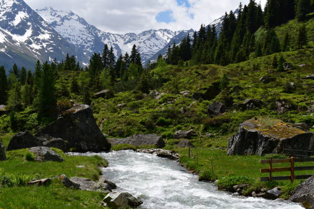 istock Beautiful landscape in Stubai valley mountains behind 1325602297