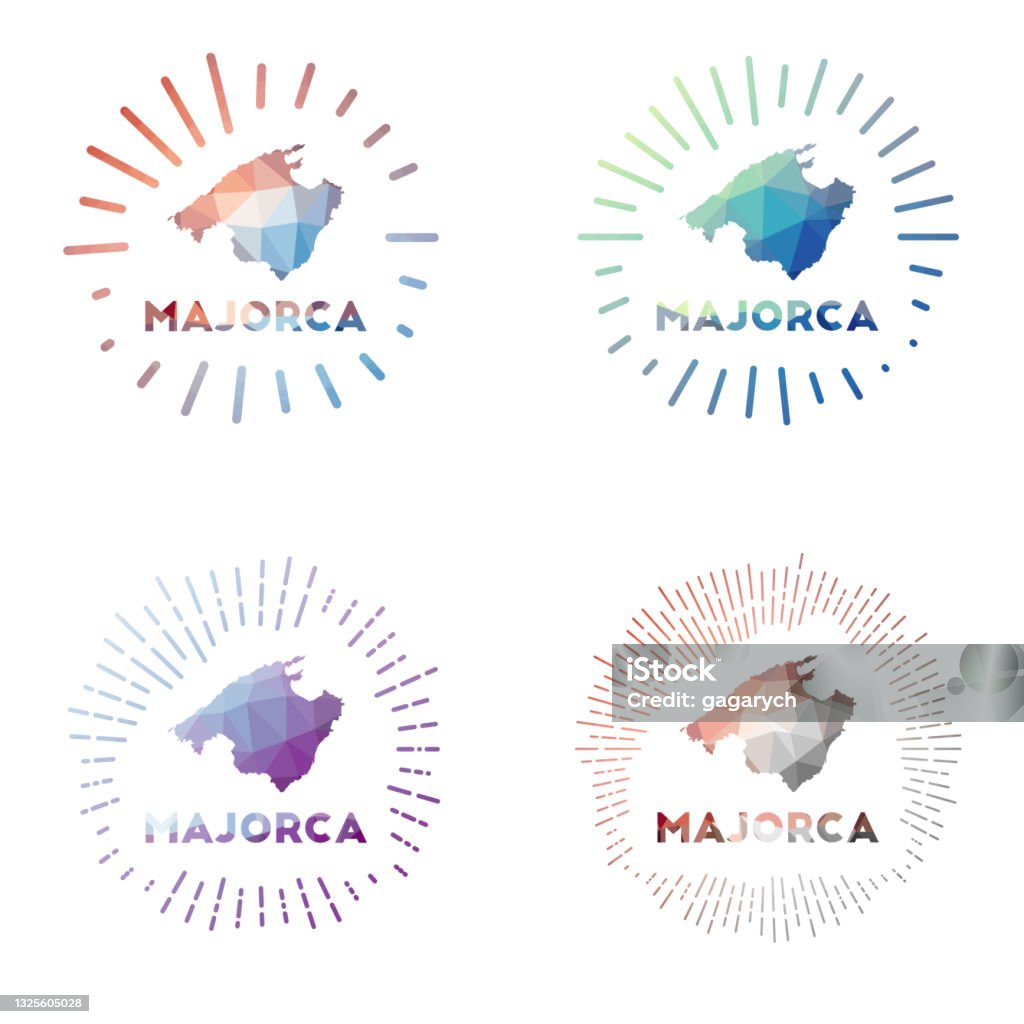 Majorca Iconography Majorca Low Poly Sunburst Set Stock Illustration - Download Image Now ...