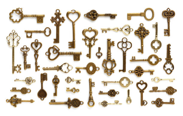 istock A pattern of antique, decorative, ornate keys. Isolated on a white 1325611651