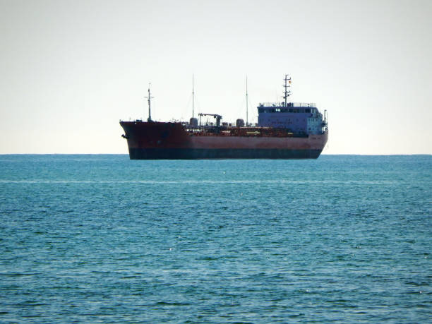 large icebreaker ship in the port view from below without people