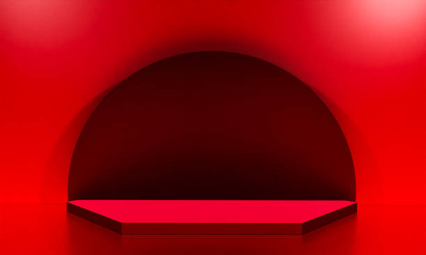istock Scene with red color podium for mock up presentation in minimalism style with copy space, 3d render abstract background design 1325614678