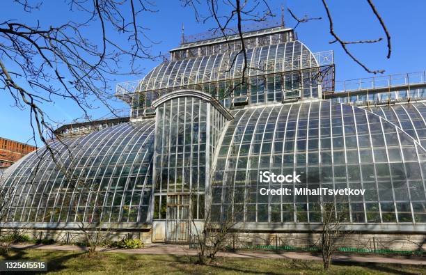 Saint Petersburg Botanical Garden Building From Glass And Metall At Spring Stock Photo - Download Image Now