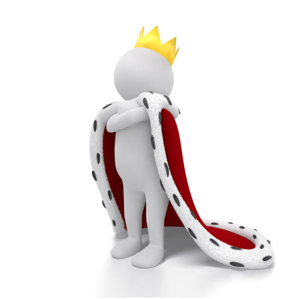 3D character in red mantle and gold crown. 3d illustration.