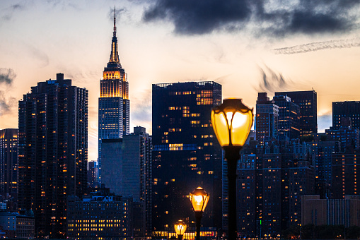 The New York City skyline with lanterns in the foreground