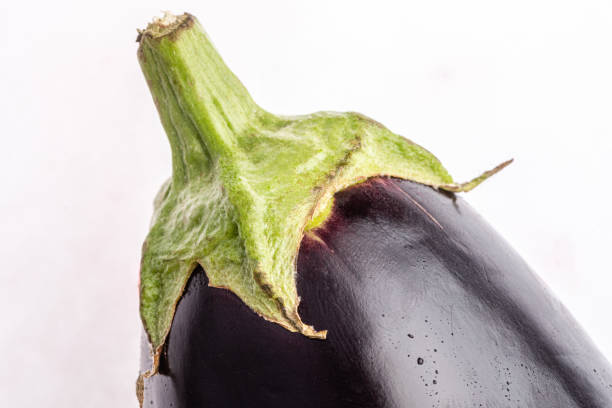 Eggplant close up of the top on white