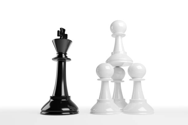 istock Stacked chess pawns face a king. Work team concept. 3d illustration. 1325627139