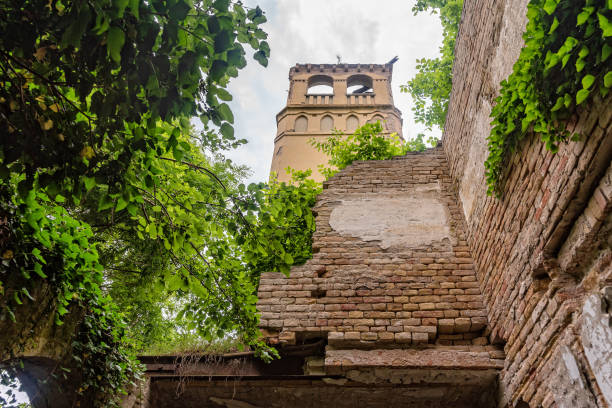 The abandoned Fernbach Castle, also known as Baba Pusta, was built in 1906 by Karol Fernbach for his own needs. Aleksa Santic, Serbia - June 06, 2021: The abandoned Fernbach Castle, also known as Baba Pusta, was built in 1906 by Karol Fernbach for his own needs. pusta stock pictures, royalty-free photos & images