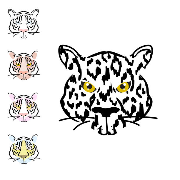 ilustrações, clipart, desenhos animados e ícones de cabeça de tigre com partes coloridas no rosto. estampa animal de leopardo selvagem - tiger animals in the wild stalking zoo