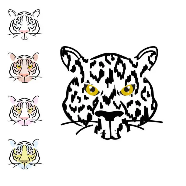 Vector illustration of Tiger head with colored parts on the face. Wild leopard animal print