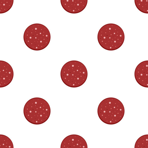 ilustrações de stock, clip art, desenhos animados e ícones de seamless pattern with slice of sausage salami - pepperoni