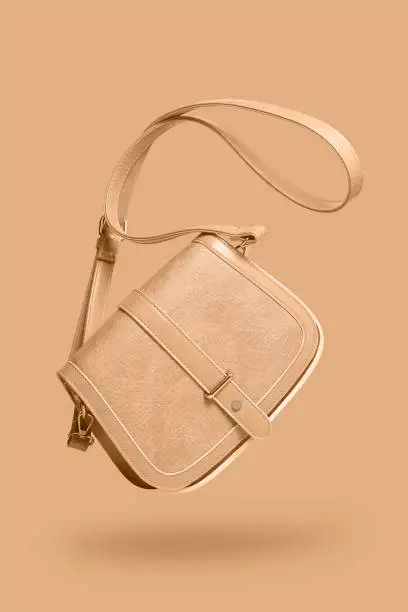 women's leather bag isolated on same colored background