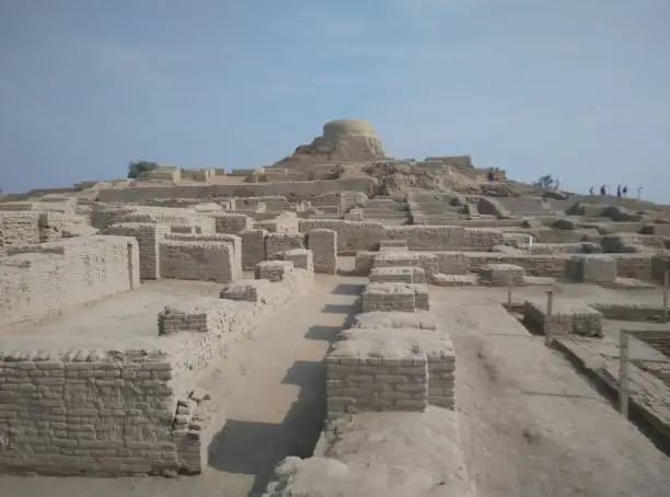 Photo of Mohenjo Daro stupa. Remains and ruins of ancient city of indus valley civilisation.