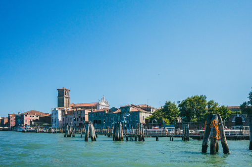 View of bulidings and port by water in Venice, Italy