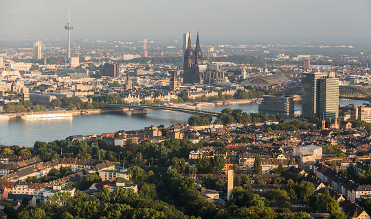 Aerial view of Cologne cityscape with Köln-Deutz in foreground