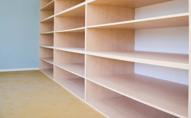 istock Wooden shelf with empty racks. Vintage cabinet like box. 1325642490