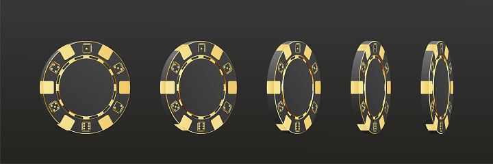 Gold rotating poker vip chips. Gambling game, casino 3d golden chips. Online gambling game clipart. Vector illustration