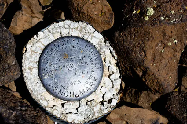 The US Geological Survey marker atop Indian Mountain near Council, Idaho, USA.