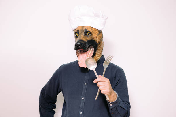 istock chef with dog mask showing eating utensils 1325653118