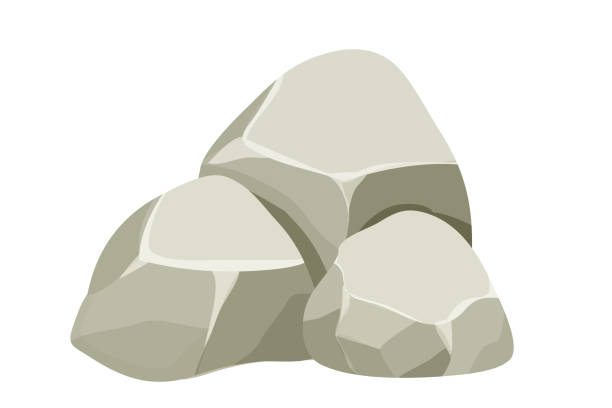 illustrations, cliparts, dessins animés et icônes de pierre, rocher avec de la mousse et de l’herbe isolée sur fond blanc. gros élément de rocher, bloc de granit pour les jeux d’ui, décoration, clipart dans le style de dessin animé. illustration vectorielle - rocher