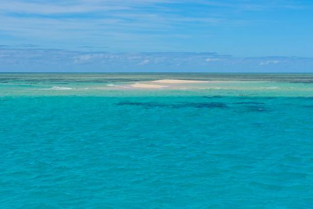 Sandy cay near Upolu Reef in the Great Barrier Reef stock photo