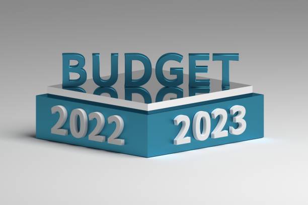 illustration for budget planning for 2022 and 2023 years - huishoudkosten stockfoto's en -beelden