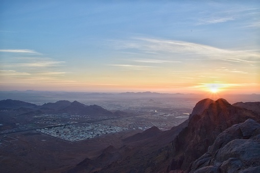 beautiful sunrise view from the top of uhud hill