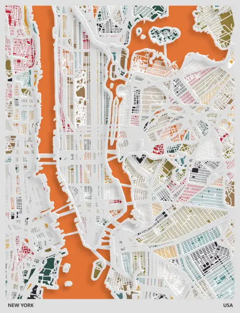 Vector illustration of colors papercutting style map poster background,New York city,USA