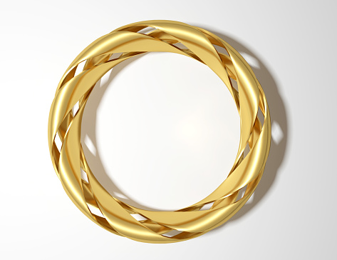 Golden curved ring on light background. 3d illustration.