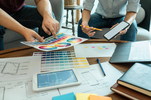 istock Professional Creative Team of Web/Graphic Designer planning, drawing website ux app for mobile phone application and development template layout, process to prototype wireframe, User experience 1325683687