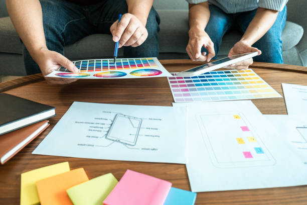 istock Professional Creative Team of Web/Graphic Designer planning, drawing website ux app for mobile phone application and development template layout, process to prototype wireframe, User experience 1325683712