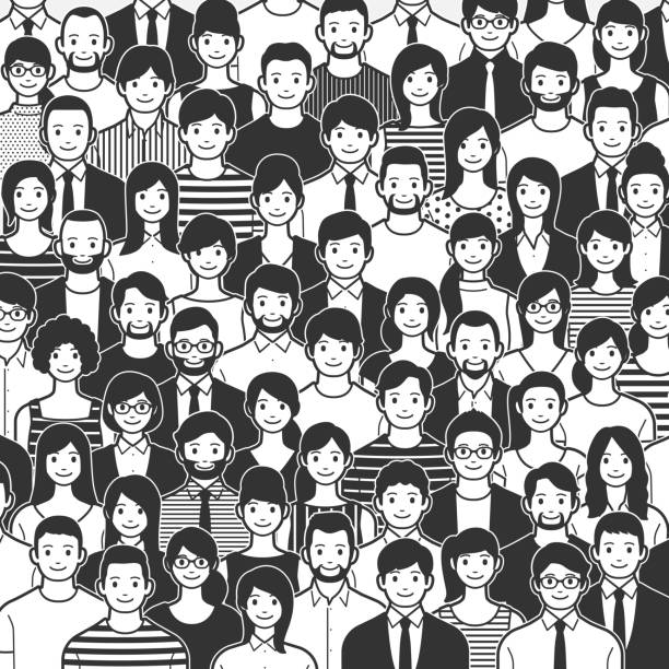 ilustrações, clipart, desenhos animados e ícones de uma multidão de pessoas. - unrecognizable person human face large group of people crowd