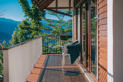 Morning balcony natural view mountain and forest from villa resort at hill of Kuala Kubu Bharu