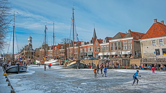 Dokkum, Netherlands - february 14, 2021: Winterfun in Dokkum in the Netherlands