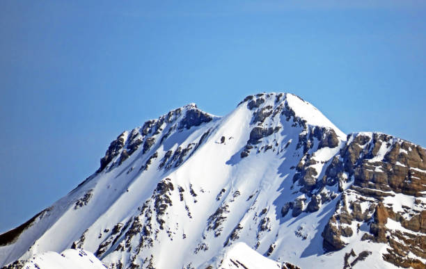 snowy alpine mountain peak wildhorn located in the bernese alps massif (seen from the sex rouge glacier), les diablerets - canton of vaud, switzerland (suisse / schweiz) - wildhorn imagens e fotografias de stock