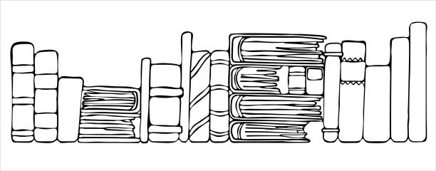 regal mit büchern. vektor - book titles shelf library stock-grafiken, -clipart, -cartoons und -symbole