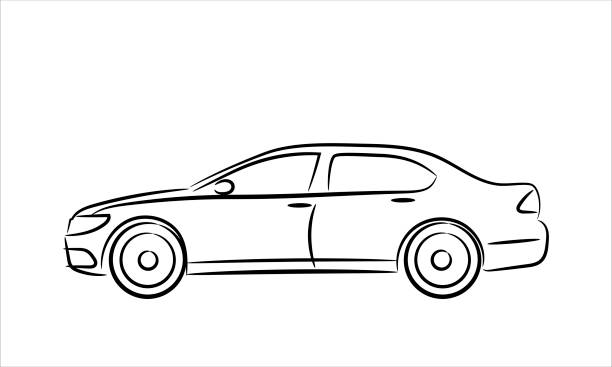 Sedan car line art vector icon monochrome illustration Sedan car line art vector icon monochrome illustration. A hand drawn vector line art of a sedan car. sedan stock illustrations