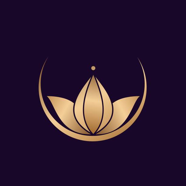 illustrazioni stock, clip art, cartoni animati e icone di tendenza di logo del fiore di loto. icona decorativa della pianta di fiori di petalo. - lotus