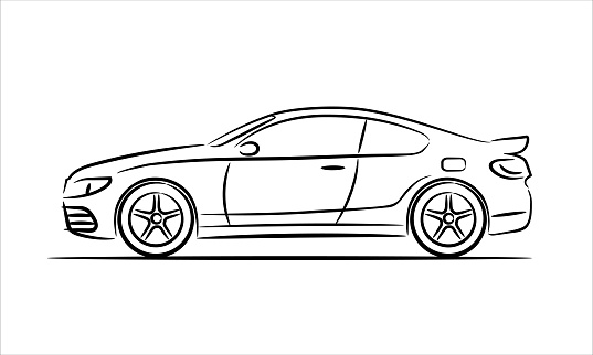 Coupe car line art icon monochrome illustration. A hand drawn line art of a sedan car.