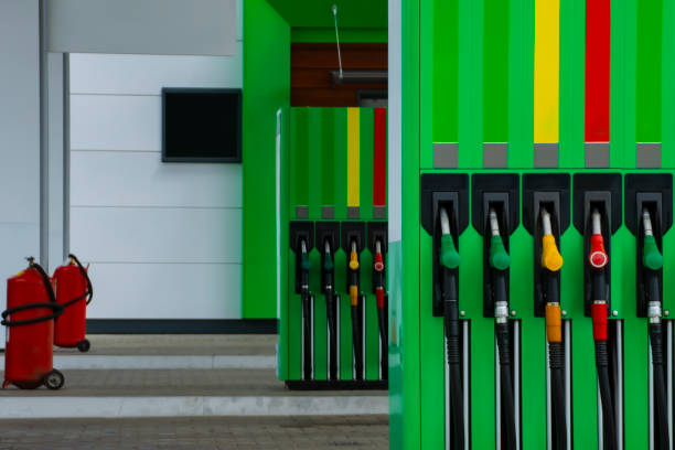istock Gas station close-up with colored fuel hoses. 1325702067